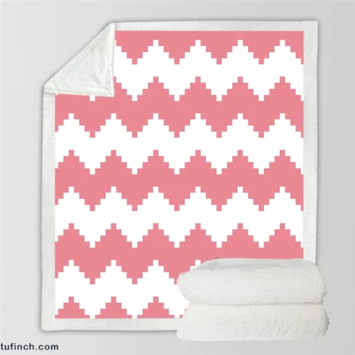 Pink White Aztec Chevron Sherpa Fleece Blanket