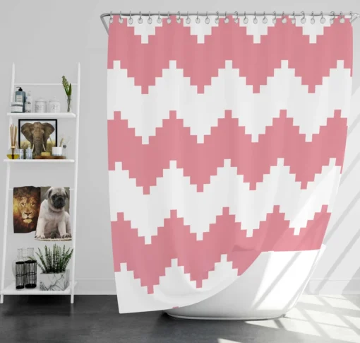 Pink White Aztec Chevron Shower Curtain