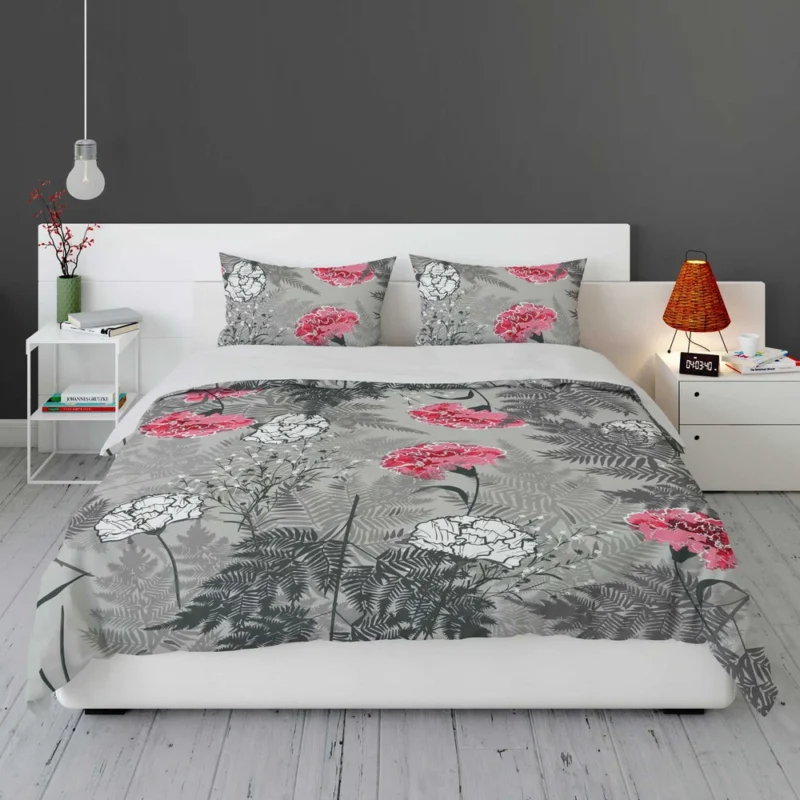 Pink White Carnation Toile Bedding Set 1