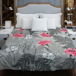 Pink White Carnation Toile Duvet Cover