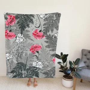 Pink White Carnation Toile Fleece Blanket