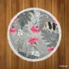 Pink White Carnation Toile Round Beach Towel