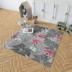 Pink White Carnation Toile Rug 1