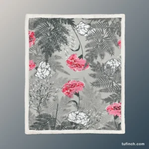 Pink White Carnation Toile Sherpa Fleece Blanket 1