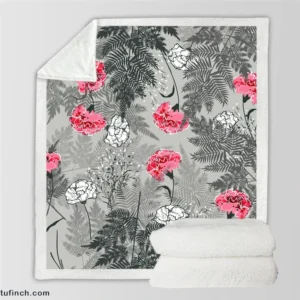 Pink White Carnation Toile Sherpa Fleece Blanket