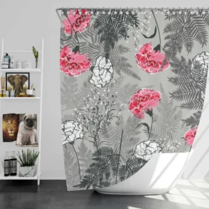 Pink White Carnation Toile Shower Curtain