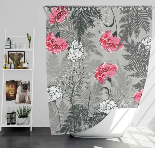 Pink White Carnation Toile Shower Curtain