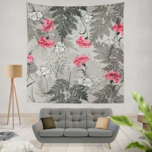 Pink White Carnation Toile Wall Tapestry