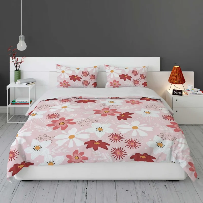 Pink White Maroon Flower Pattern Bedding Set 1