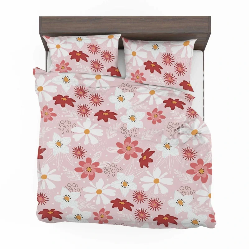 Pink White Maroon Flower Pattern Bedding Set 2