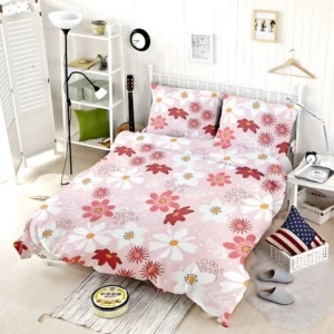 Pink White Maroon Flower Pattern Bedding Set