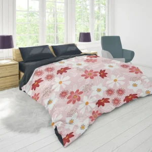 Pink White Maroon Flower Pattern Duvet Cover 1