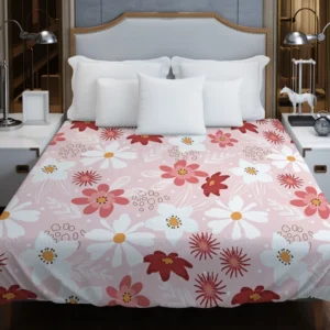 Pink White Maroon Flower Pattern Duvet Cover