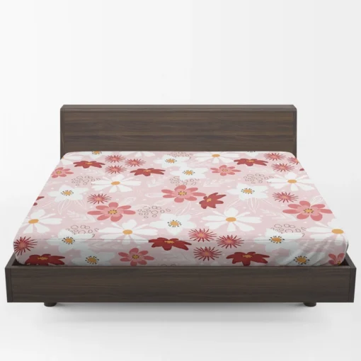 Pink White Maroon Flower Pattern Fitted Sheet 1