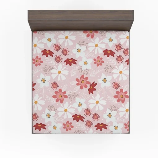 Pink White Maroon Flower Pattern Fitted Sheet