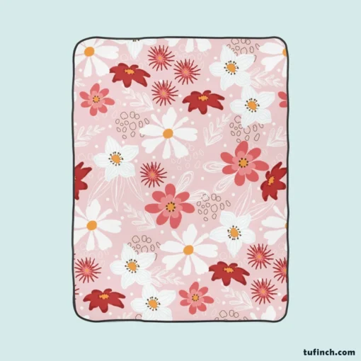 Pink White Maroon Flower Pattern Fleece Blanket 1