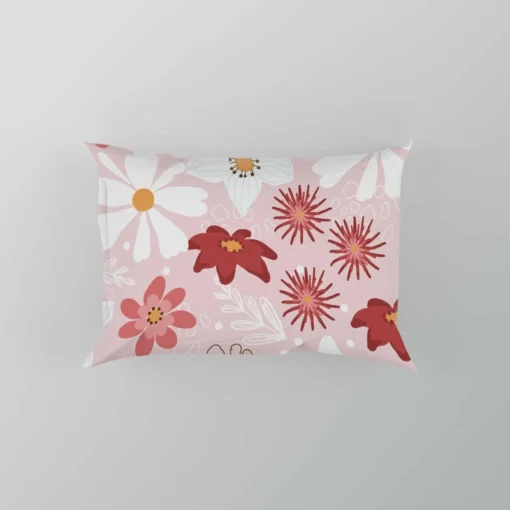 Pink White Maroon Flower Pattern Pillow Case