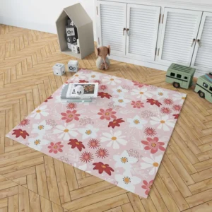 Pink White Maroon Flower Pattern Rug 1