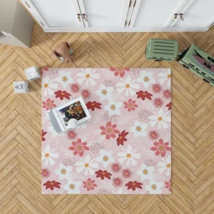 Pink White Maroon Flower Pattern Rug