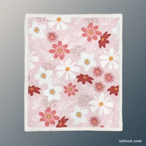 Pink White Maroon Flower Pattern Sherpa Fleece Blanket 1