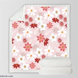 Pink White Maroon Flower Pattern Sherpa Fleece Blanket