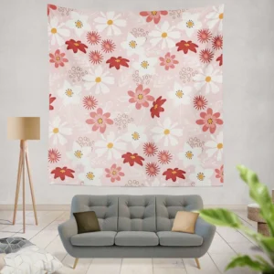 Pink White Maroon Flower Pattern Wall Tapestry