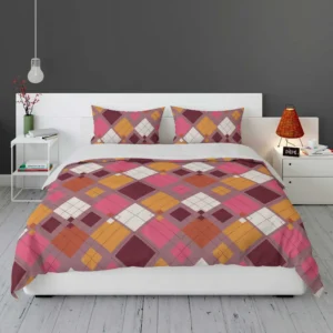 Pink Yellow Brown Purple Argyle Plaid Pattern Bedding Set 1