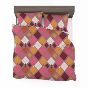 Pink Yellow Brown Purple Argyle Plaid Pattern Bedding Set 2