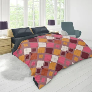 Pink Yellow Brown Purple Argyle Plaid Pattern Duvet Cover 1