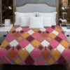 Pink Yellow Brown Purple Argyle Plaid Pattern Duvet Cover