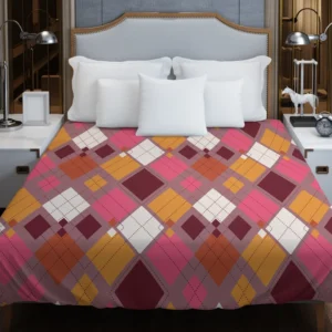 Pink Yellow Brown Purple Argyle Plaid Pattern Duvet Cover