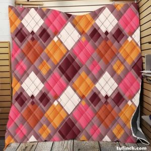 Pink Yellow Brown Purple Argyle Plaid Pattern Quilt Blanket