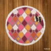 Pink Yellow Brown Purple Argyle Plaid Pattern Round Beach Towel