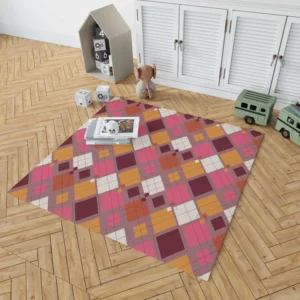 Pink Yellow Brown Purple Argyle Plaid Pattern Rug 1