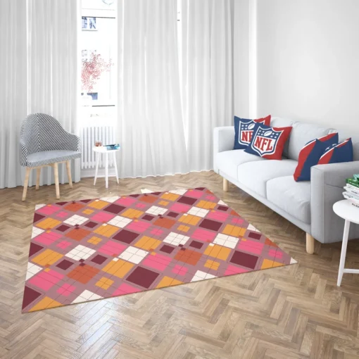 Pink Yellow Brown Purple Argyle Plaid Pattern Rug 2