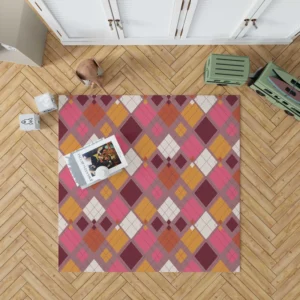 Pink Yellow Brown Purple Argyle Plaid Pattern Rug