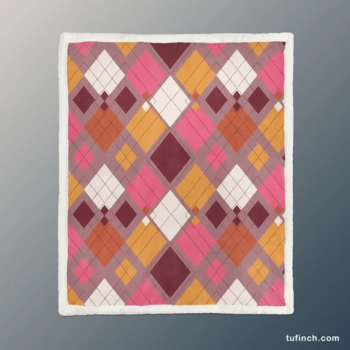 Pink Yellow Brown Purple Argyle Plaid Pattern Sherpa Fleece Blanket 1