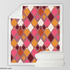 Pink Yellow Brown Purple Argyle Plaid Pattern Sherpa Fleece Blanket