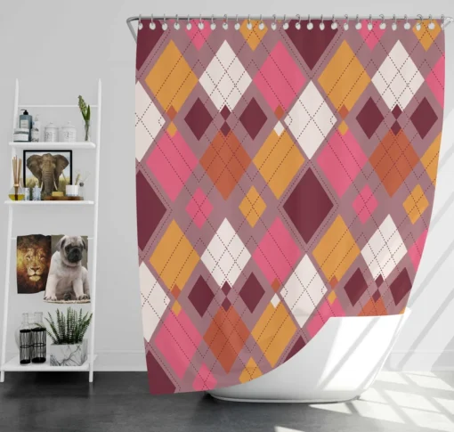 Pink Yellow Brown Purple Argyle Plaid Pattern Shower Curtain