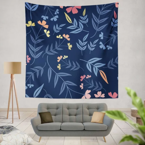 Pink Yellow Peach Flowers Wall Tapestry