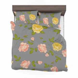 Pink Yellow Roses Vintage Pattern Bedding Set 2