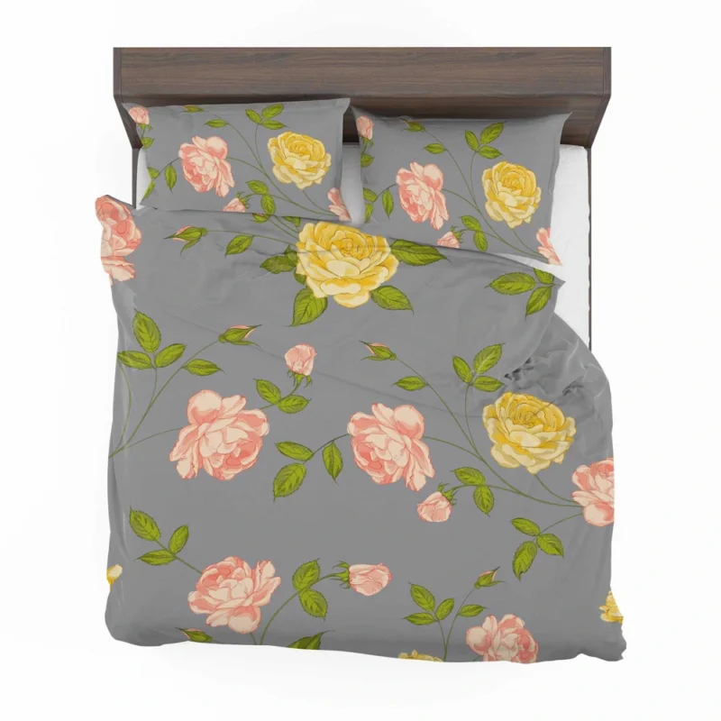 Pink Yellow Roses Vintage Pattern Bedding Set 2