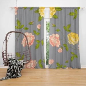 Pink Yellow Roses Vintage Pattern Curtain