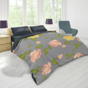 Pink Yellow Roses Vintage Pattern Duvet Cover 1