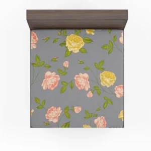 Pink Yellow Roses Vintage Pattern Fitted Sheet