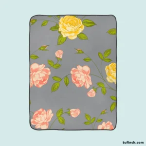 Pink Yellow Roses Vintage Pattern Fleece Blanket 1