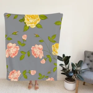 Pink Yellow Roses Vintage Pattern Fleece Blanket