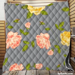 Pink Yellow Roses Vintage Pattern Quilt Blanket