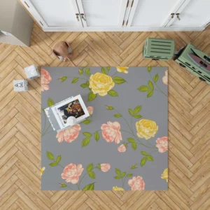 Pink Yellow Roses Vintage Pattern Rug