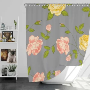 Pink Yellow Roses Vintage Pattern Shower Curtain